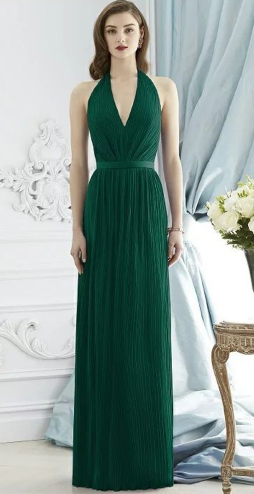 Hunter green halter style chiffon bridesmaid dress